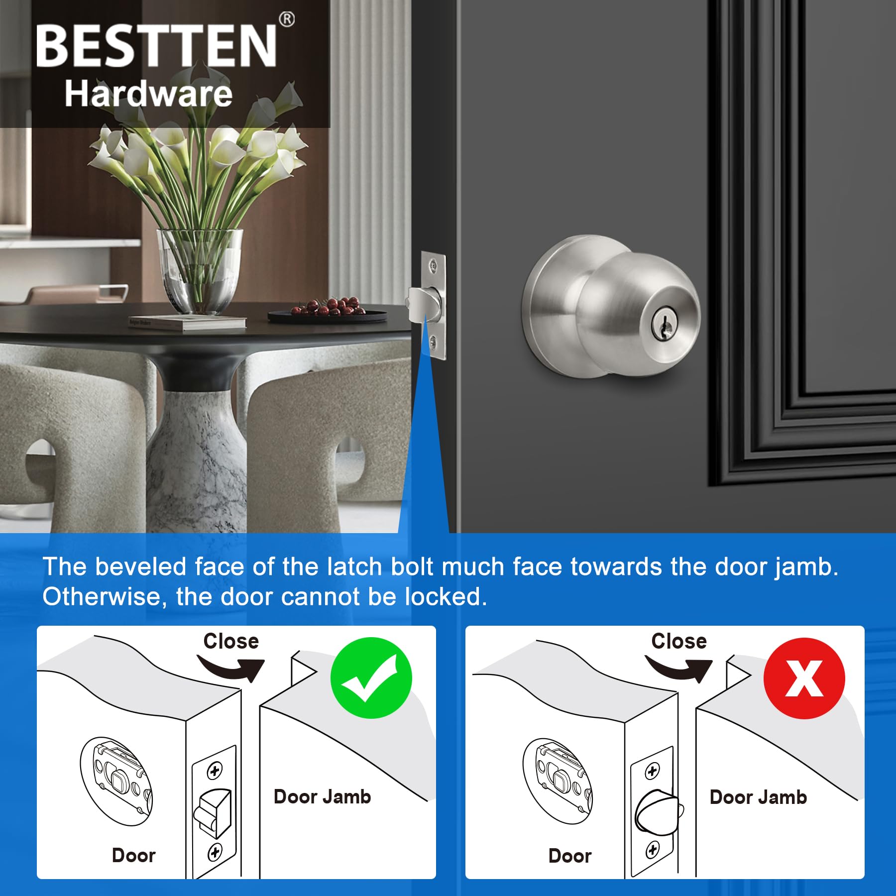 BESTTEN pomo instalado en entrada mostrando aspecto real en hogar