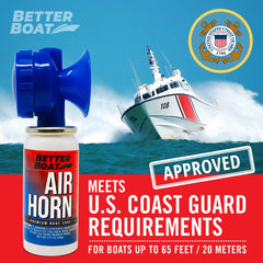 Better Boat bocina en uso sobre la proa de un bote, señal audible clara