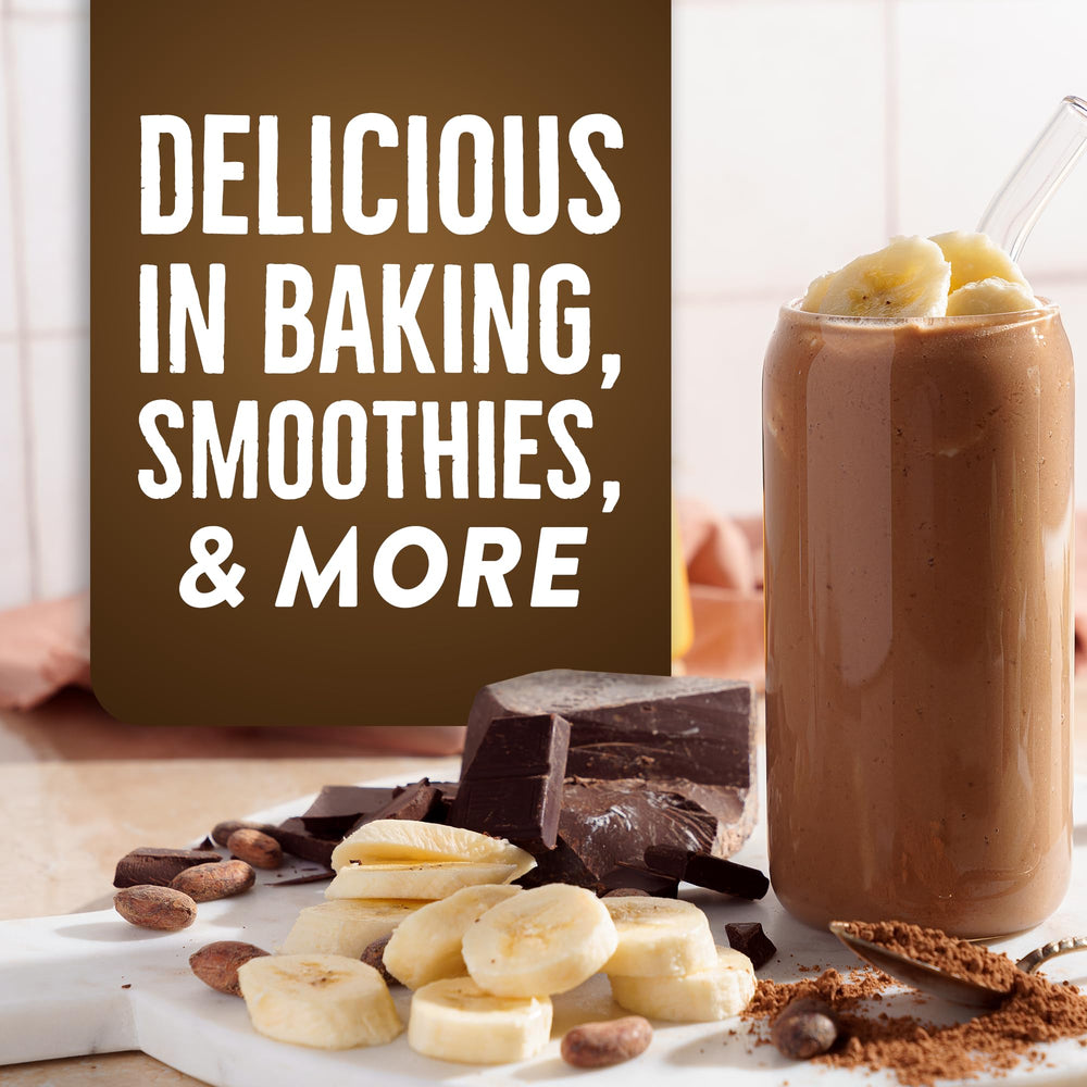 BetterBody Foods cacao incorporado en un batido cremoso, aporta sabor intenso y natural