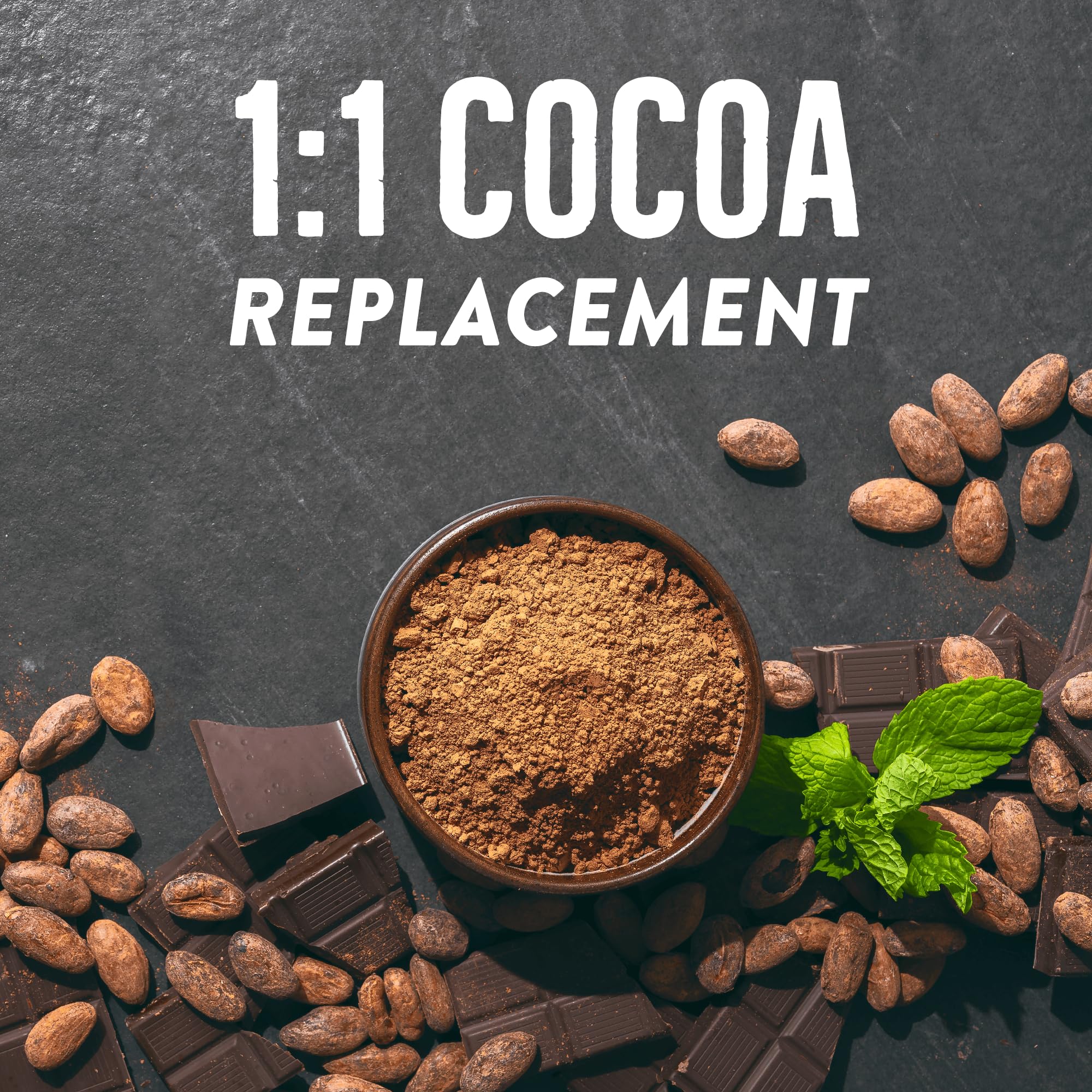 BetterBody Foods detalle de la textura fina del polvo de cacao, ideal para mezclar fácilmente
