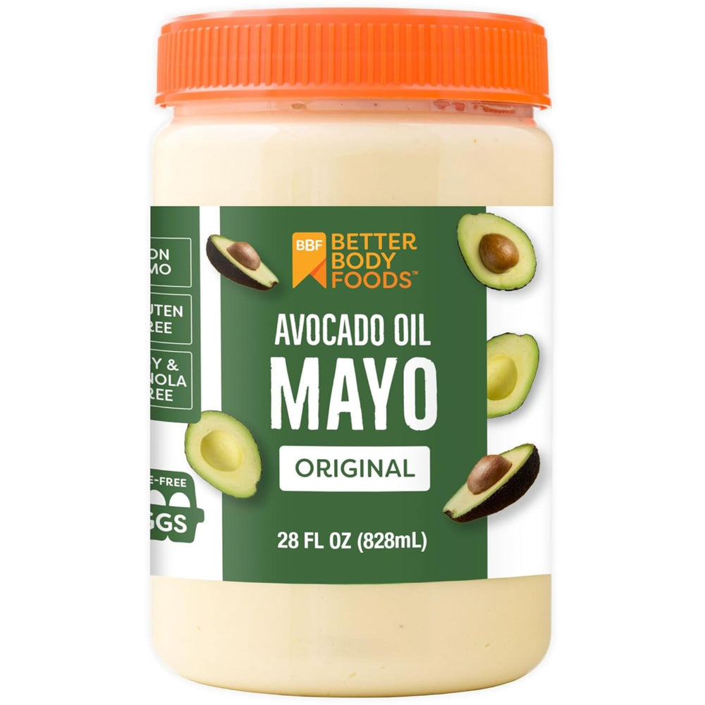 BetterBody Foods frasco frontal mostrando 28 oz y etiqueta clara, alternativa saludable