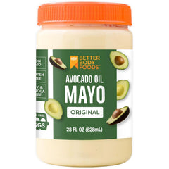 BetterBody Foods frasco frontal mostrando 28 oz y etiqueta clara, alternativa saludable