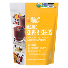 BetterBody Foods envase frontal de mezcla super seeds, práctico y orgánico