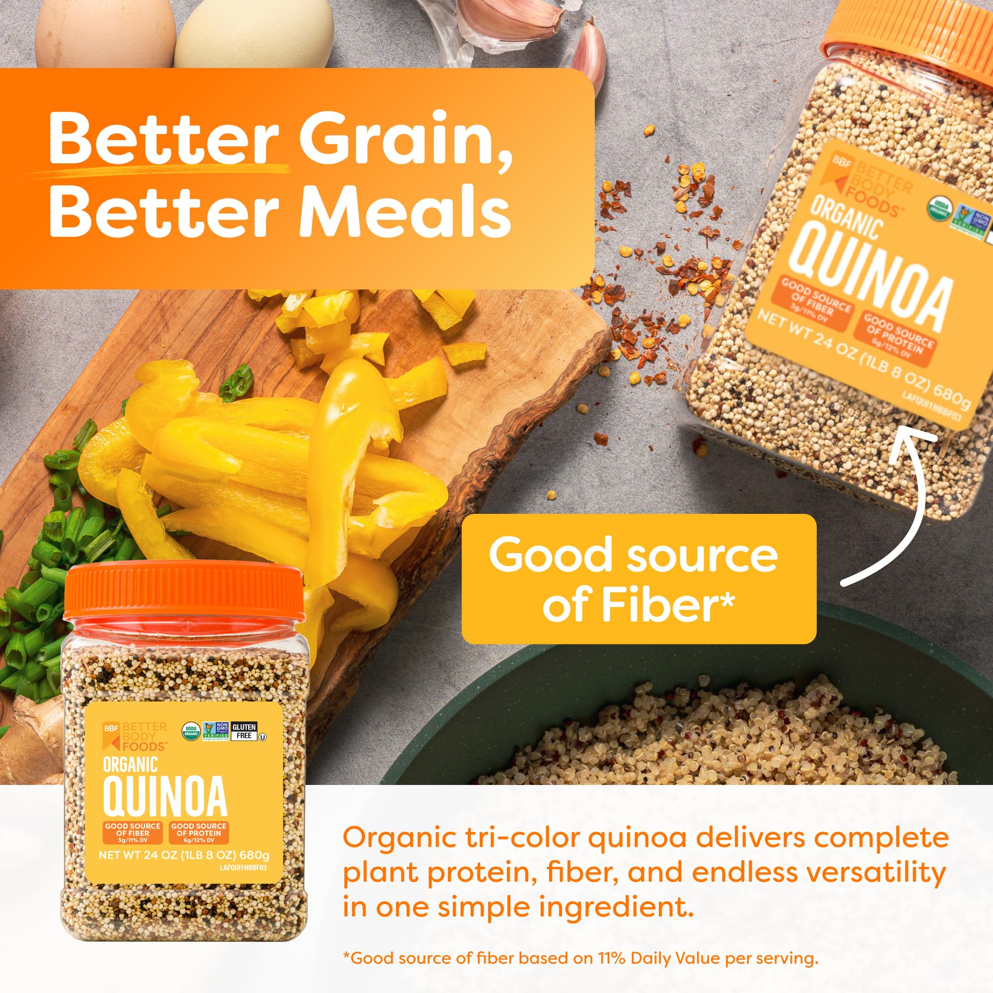 BetterBody Foods primer plano de textura tricolor que ayuda a identificar calidad