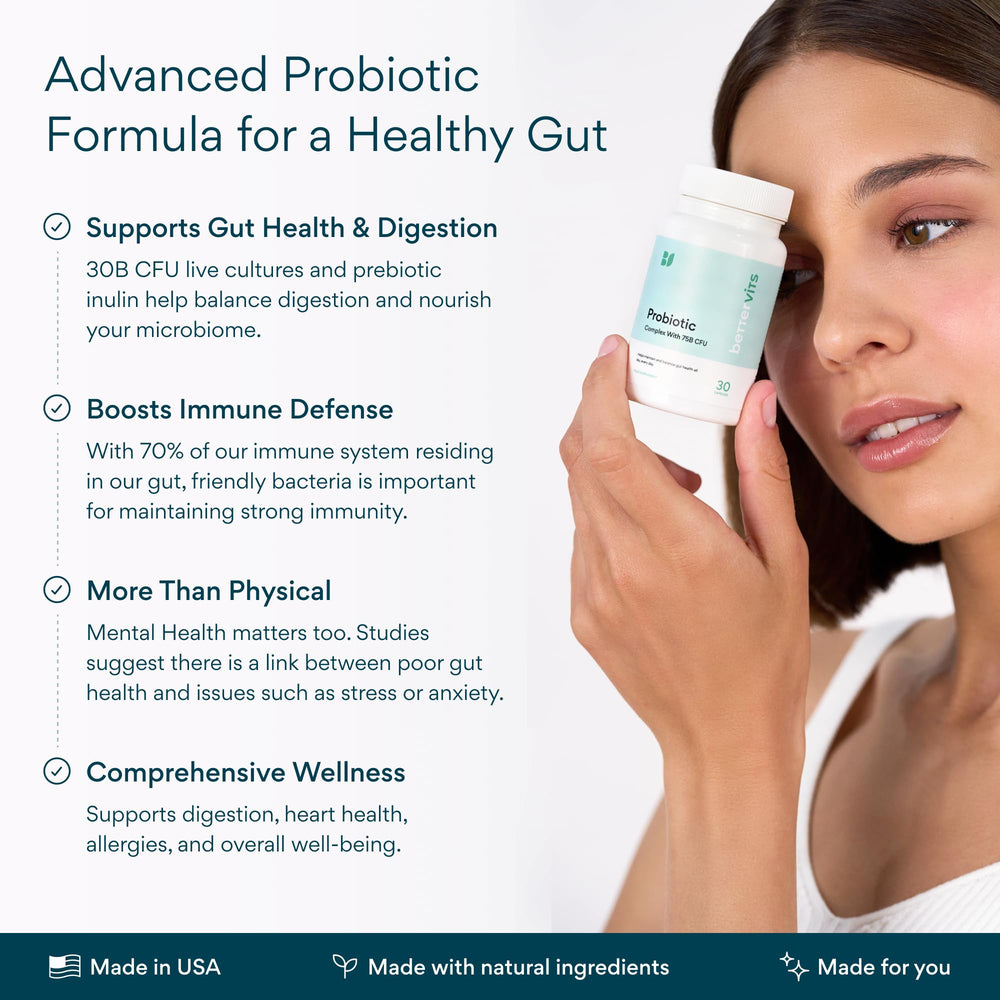 Bettervits polvo de inulina close-up mostrando prebiótico que alimenta bacterias beneficiosas