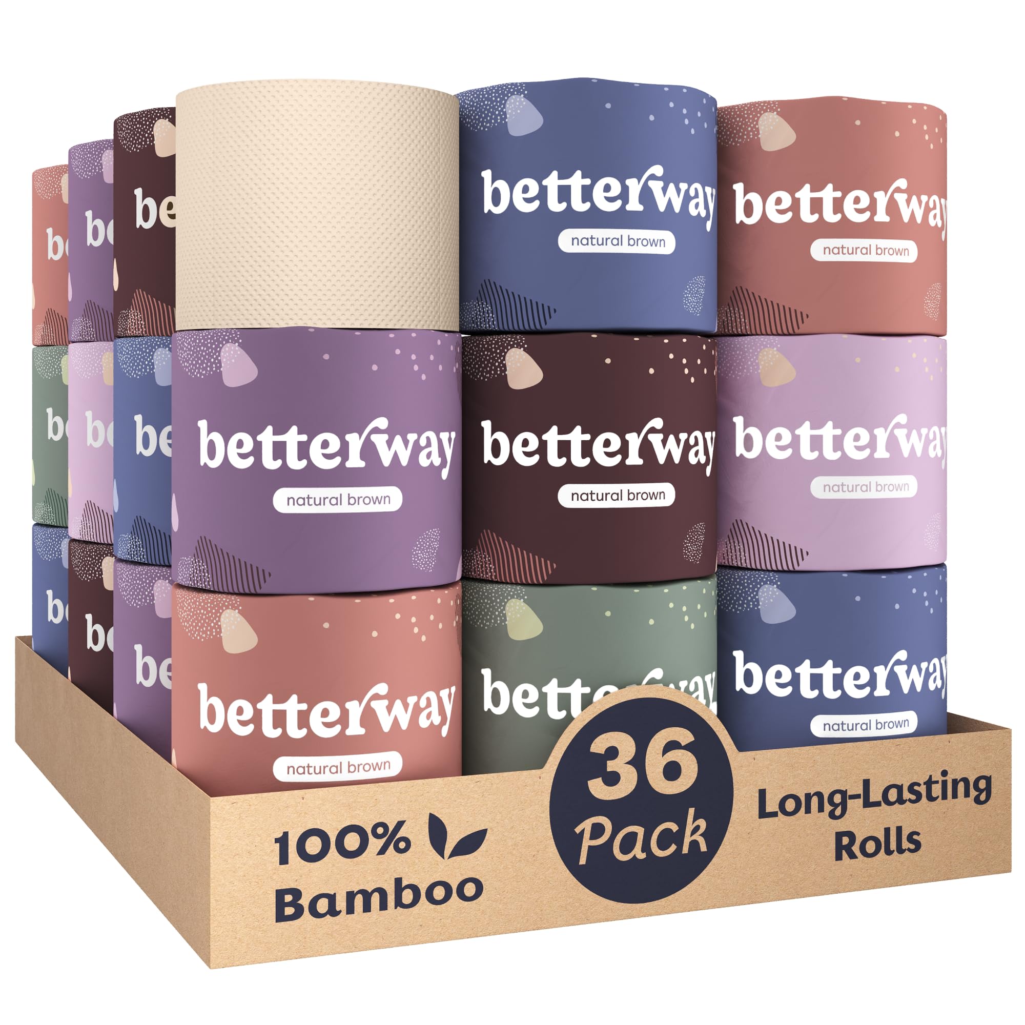 Betterway empaque frontal mostrando 36 rollos y ahorro