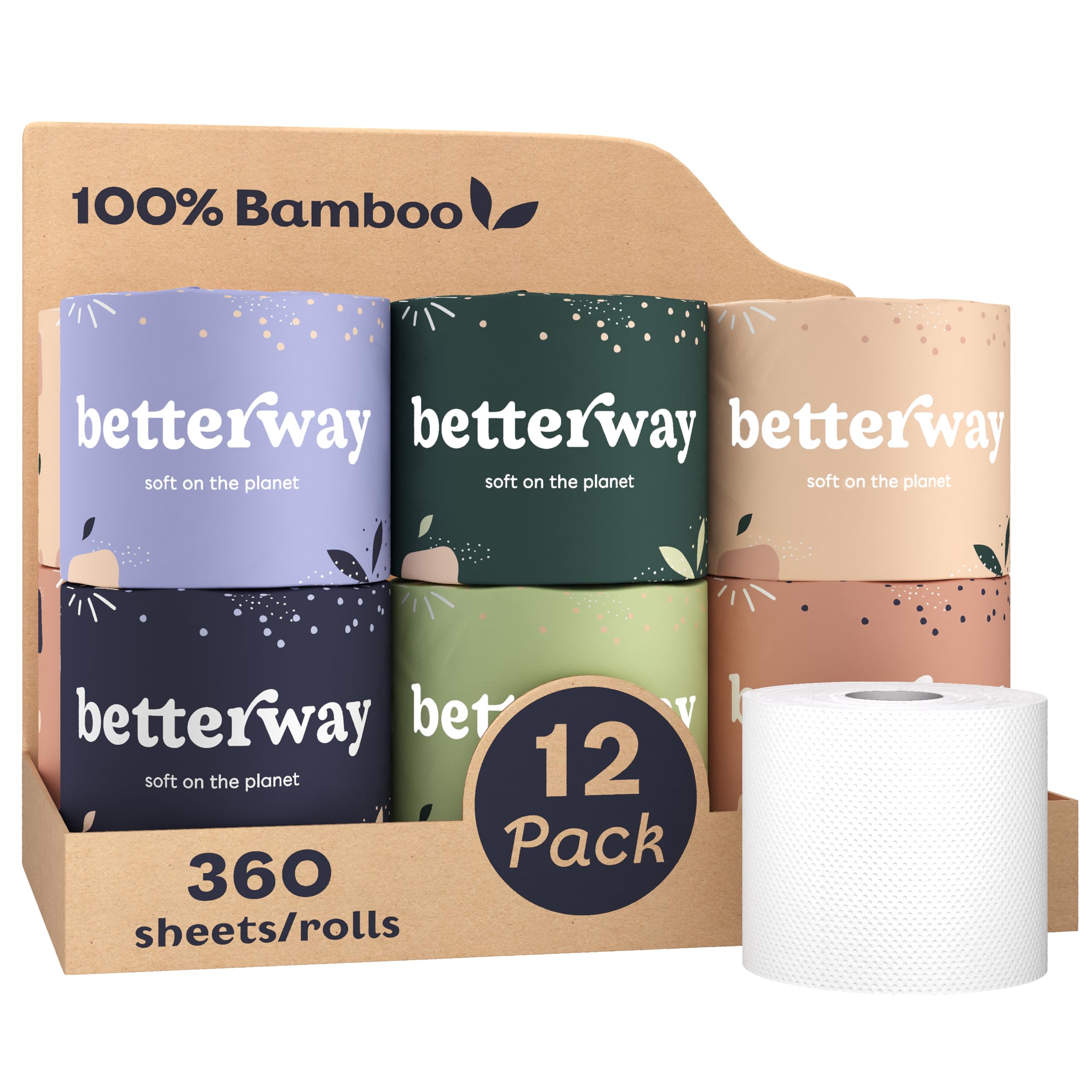 Betterway paquete frontal 12 rollos mostrando ahorro y sostenibilidad