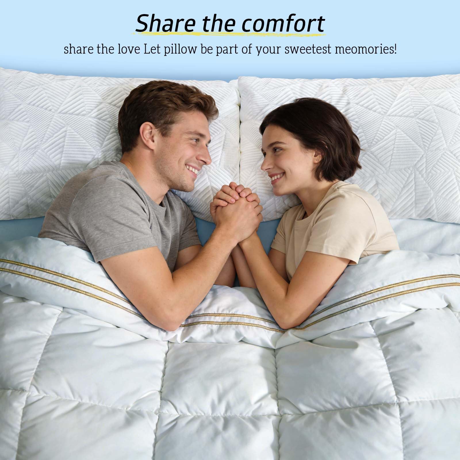 BETU almohada junto a cinta métrica mostrando tamaño queen y proporción