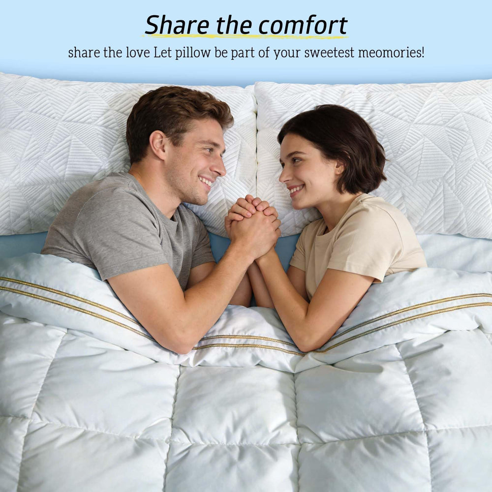 BETU almohada junto a cinta métrica mostrando tamaño queen y proporción