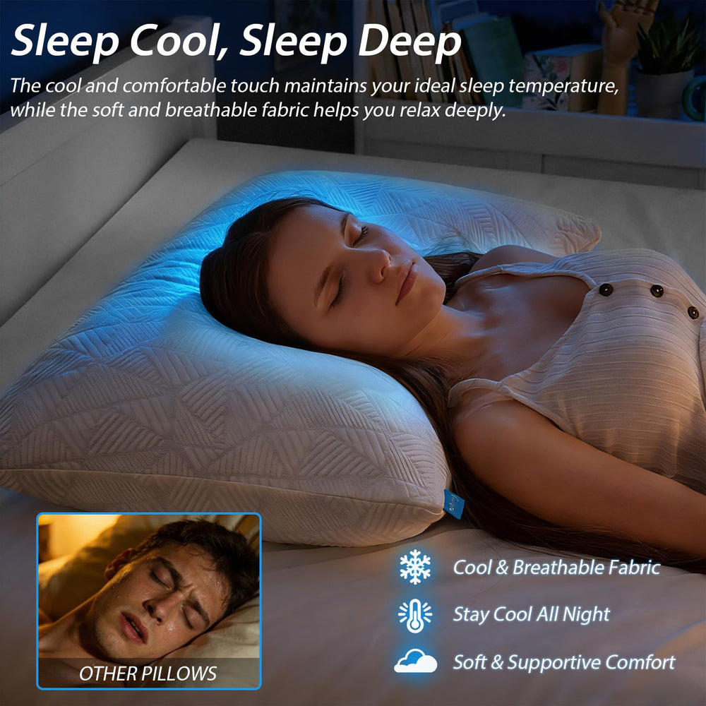 BETU almohadas colocadas en cama queen mostrando soporte y estética