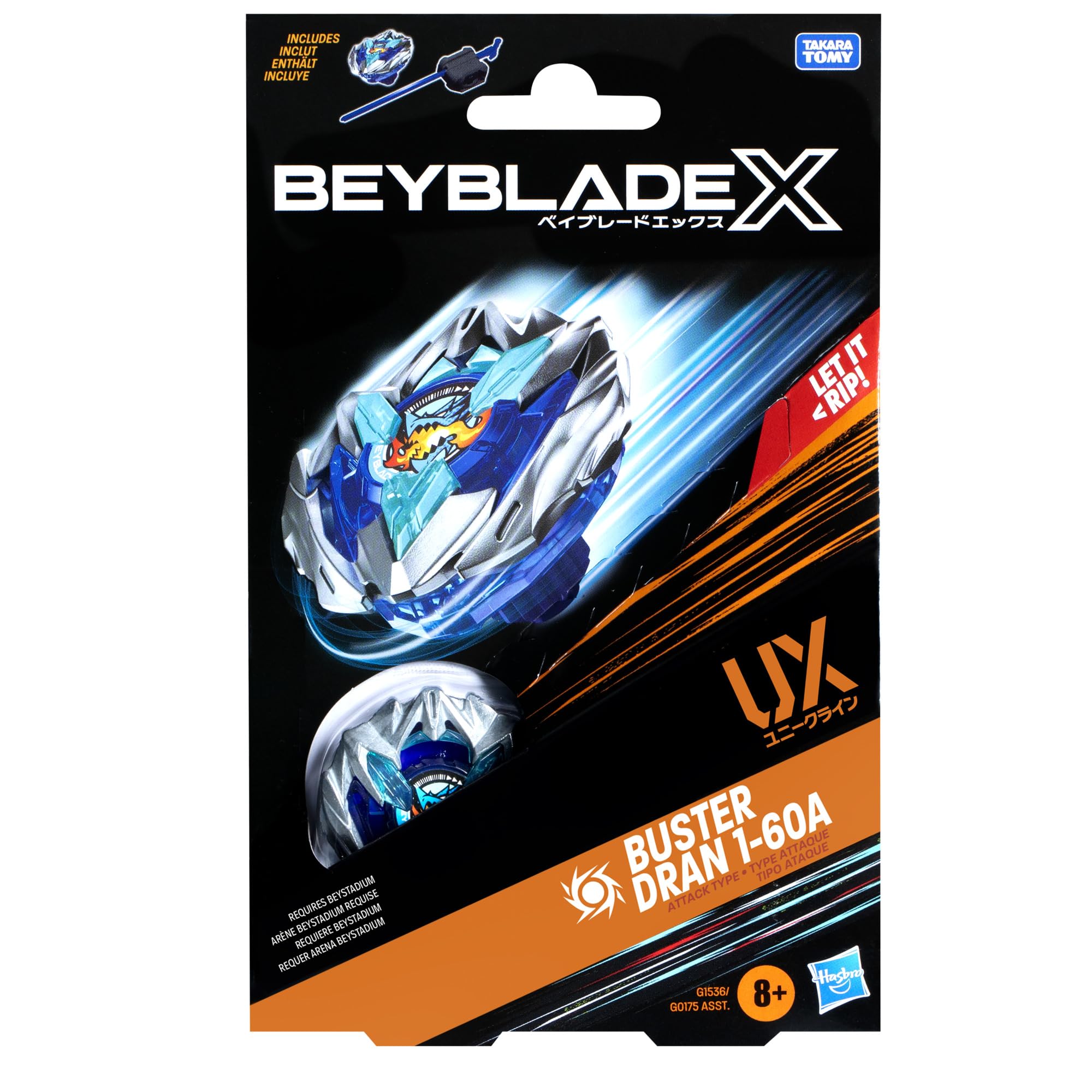 Beyblade Buster Dran primer plano del metal die-cast que añade inercia
