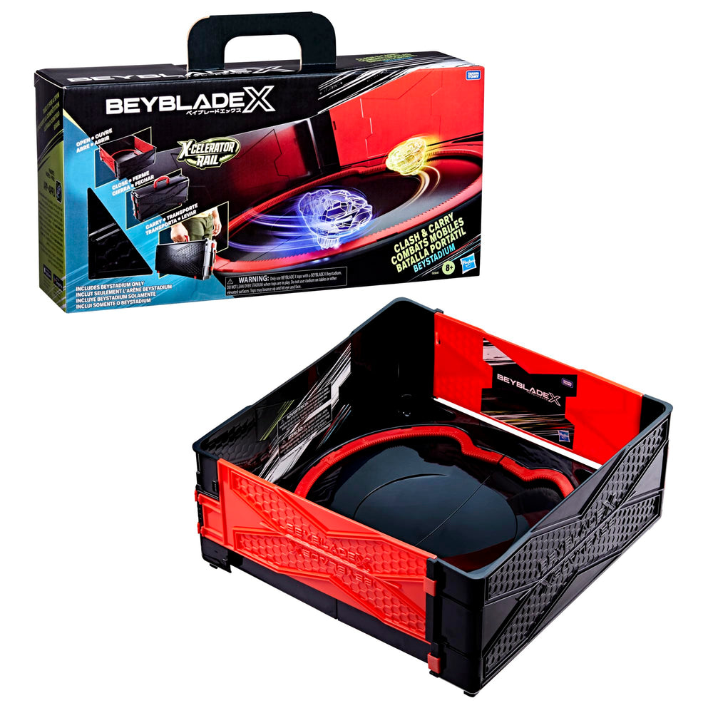 Beyblade Clash & Carry frontal mostrando el estadio portátil y su diseño