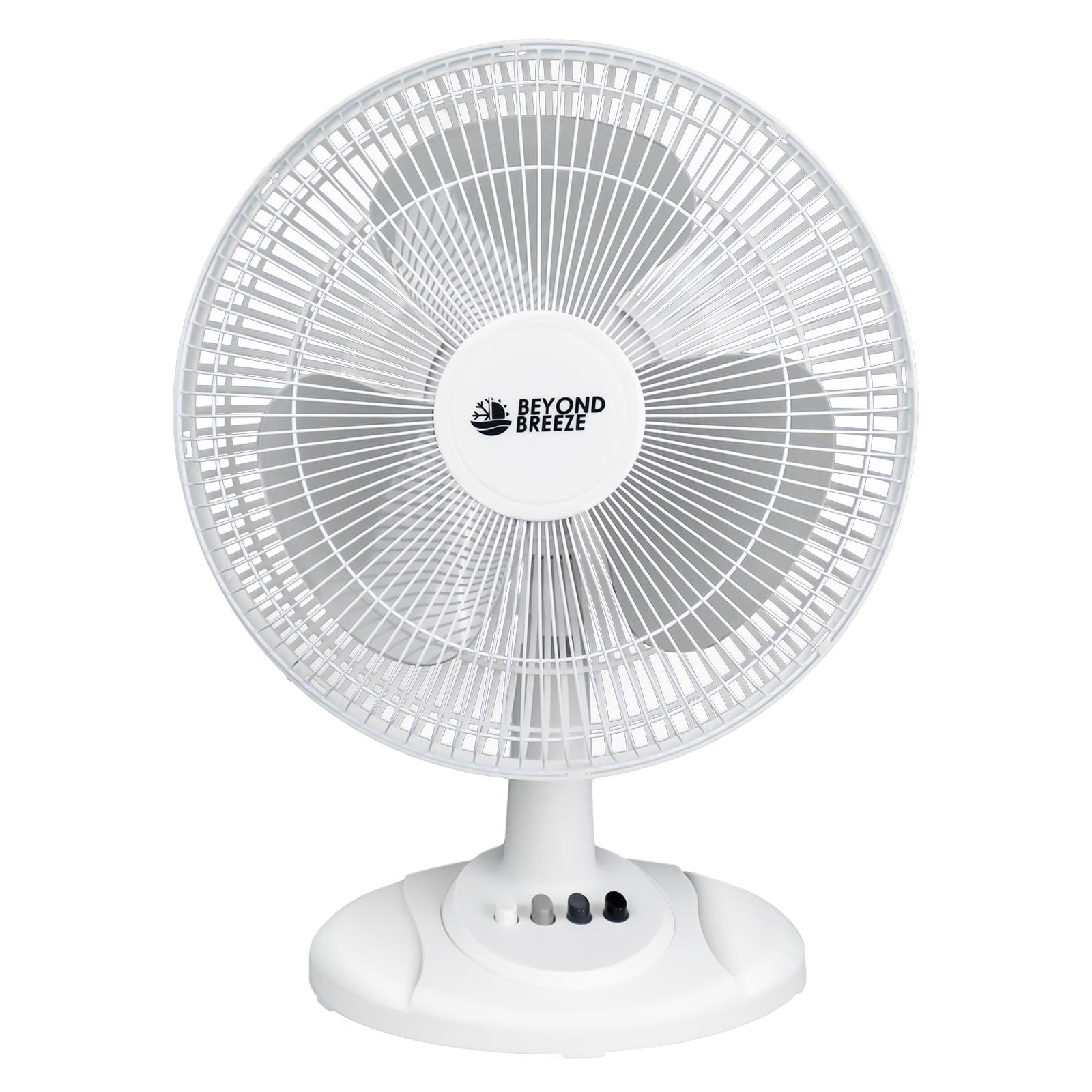 BEYOND BREEZE ventilador de mesa frontal mostrando diseño compacto y flujo potente