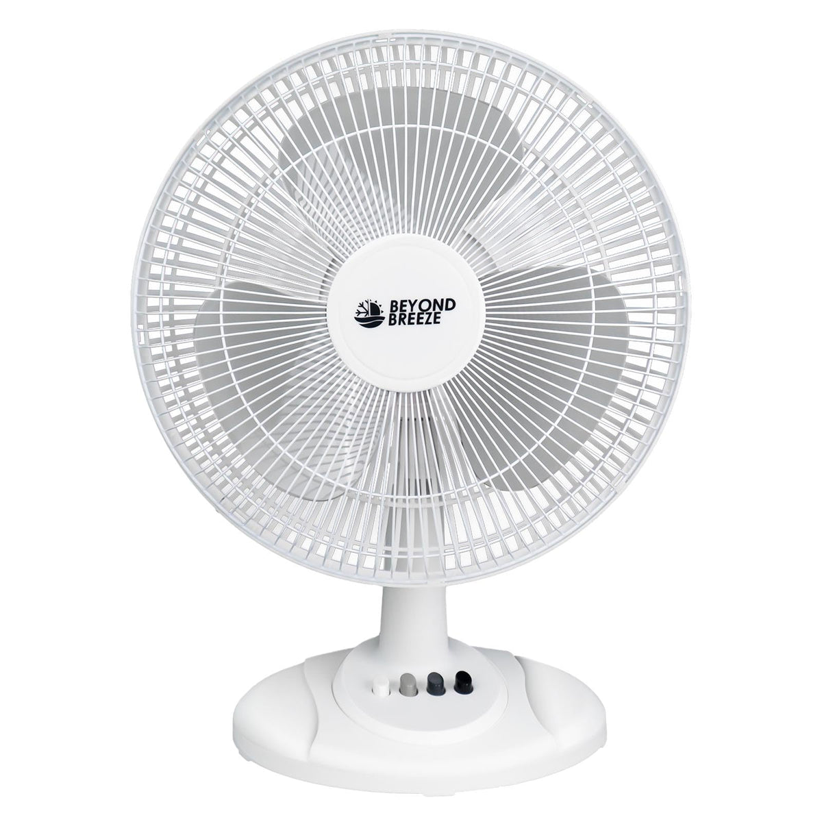 BEYOND BREEZE ventilador de mesa frontal mostrando diseño compacto y flujo potente