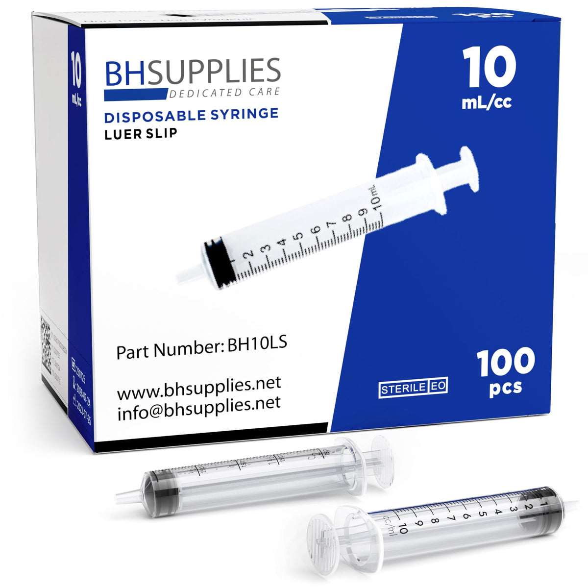 BH SUPPLIES jeringa 10 ml frontal mostrando el diseño y capacidad