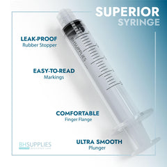 BH SUPPLIES primer plano del émbolo y graduaciones para dosificación precisa