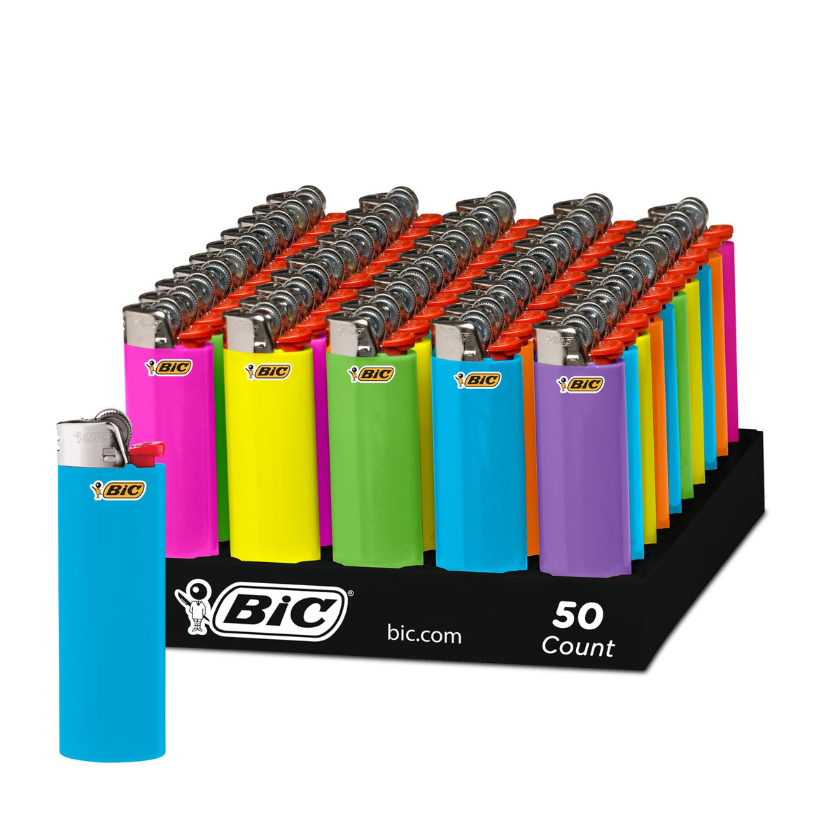 BIC encendedor frontal en bandeja de 50, práctico para reabastecer