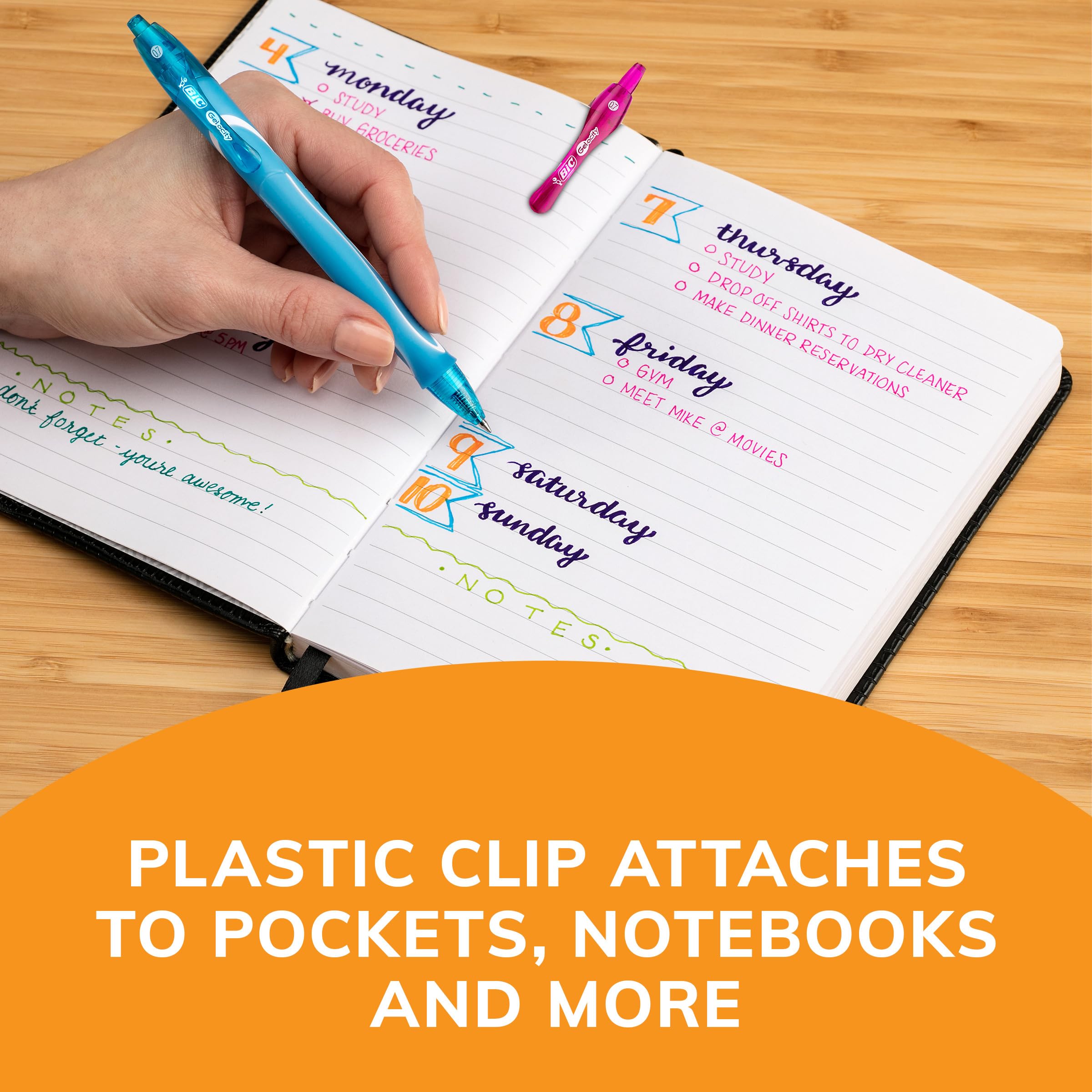 BIC Gelocity bolígrafo escribiendo en un cuaderno para apuntes sin manchas