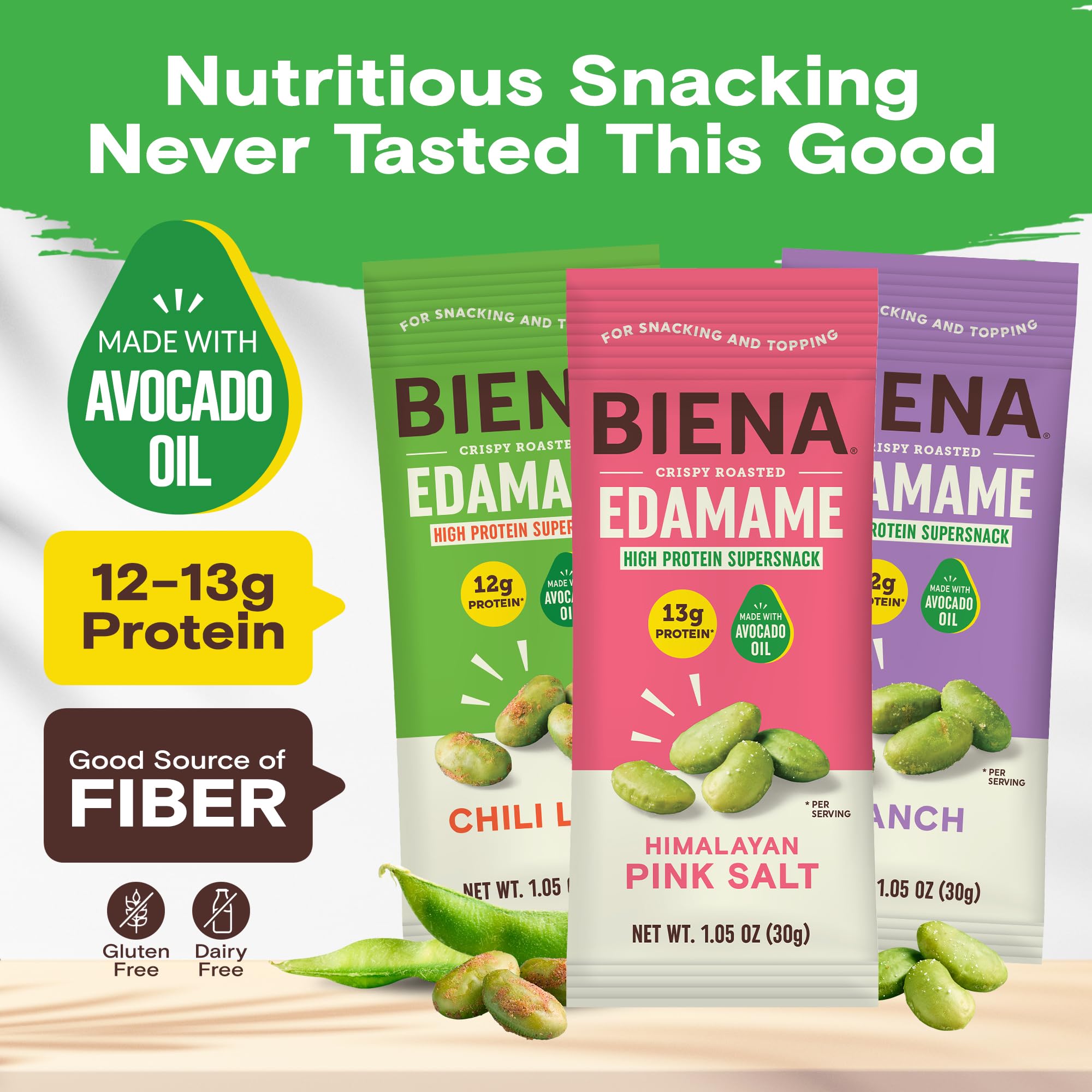 BIENA mano sosteniendo bolsa individual, conveniencia para snacks rápidos