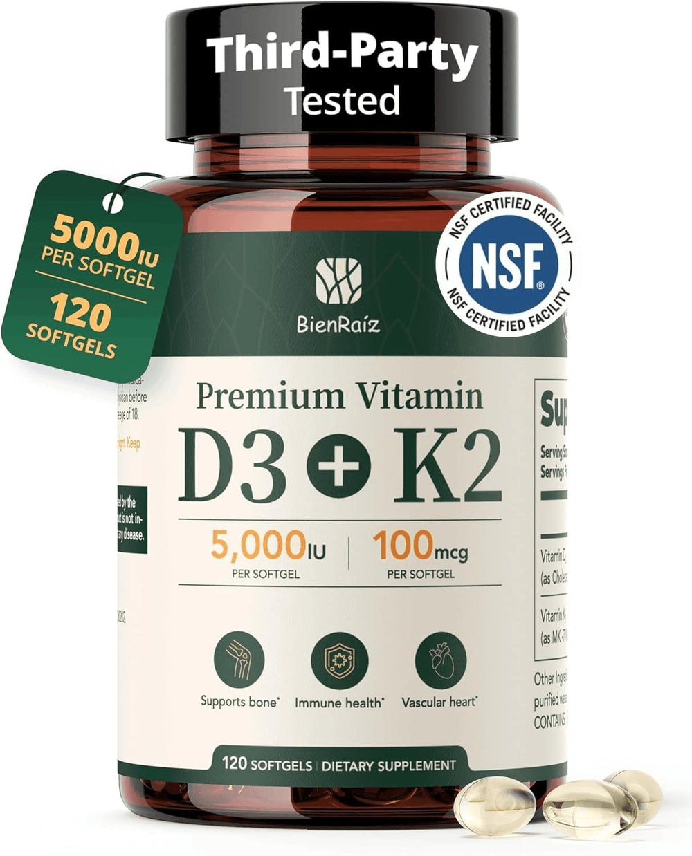 BienRaíz envase frente mostrando 120 softgels y duración cuatro meses