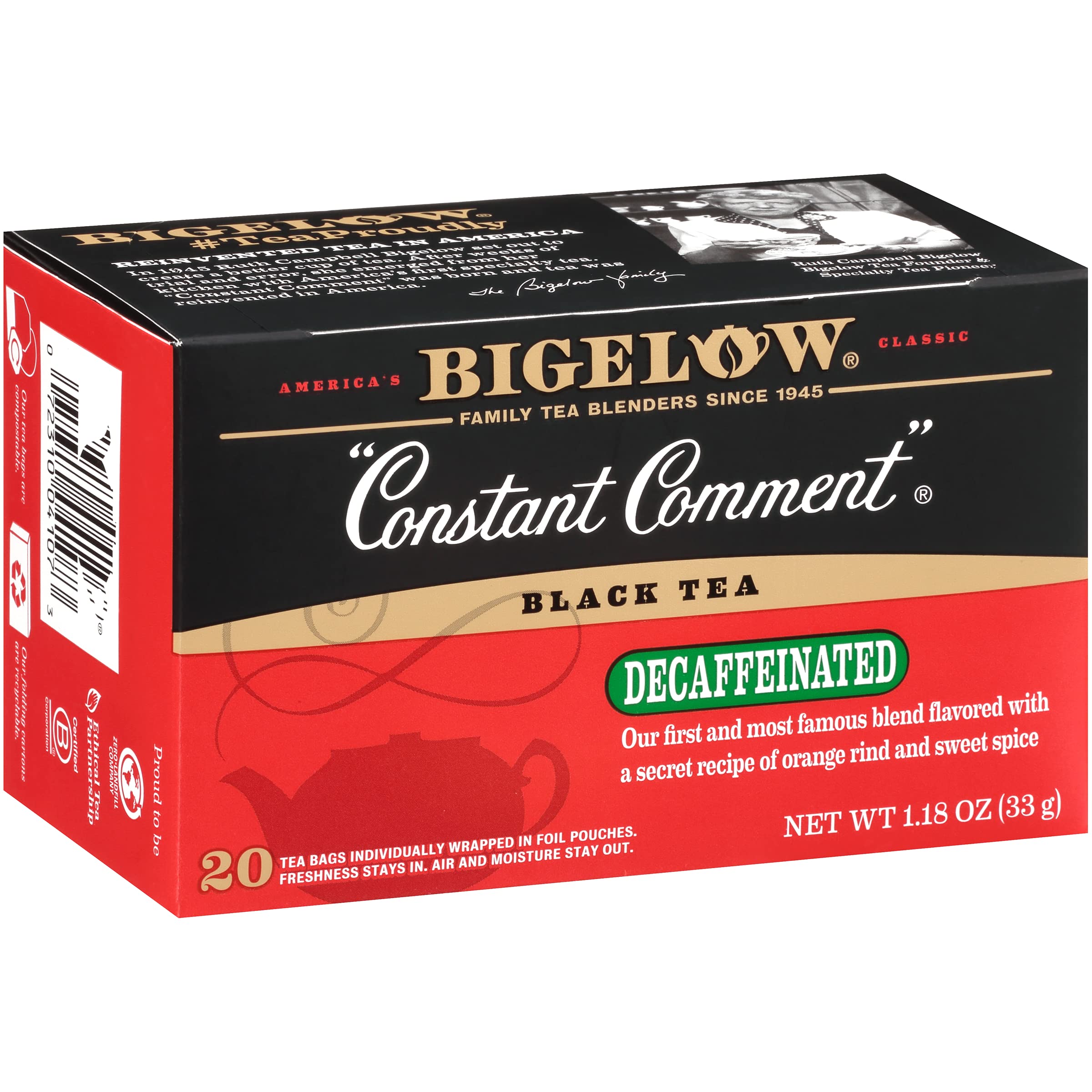 Bigelow Constant Comment frente del empaque mostrando 6 cajas y diseño clásico
