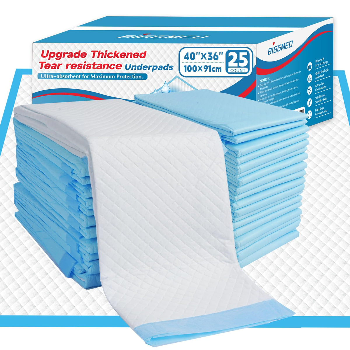 BIGGMED empaque frontal paquete de 25 protectores, visión general y beneficio de cantidad
