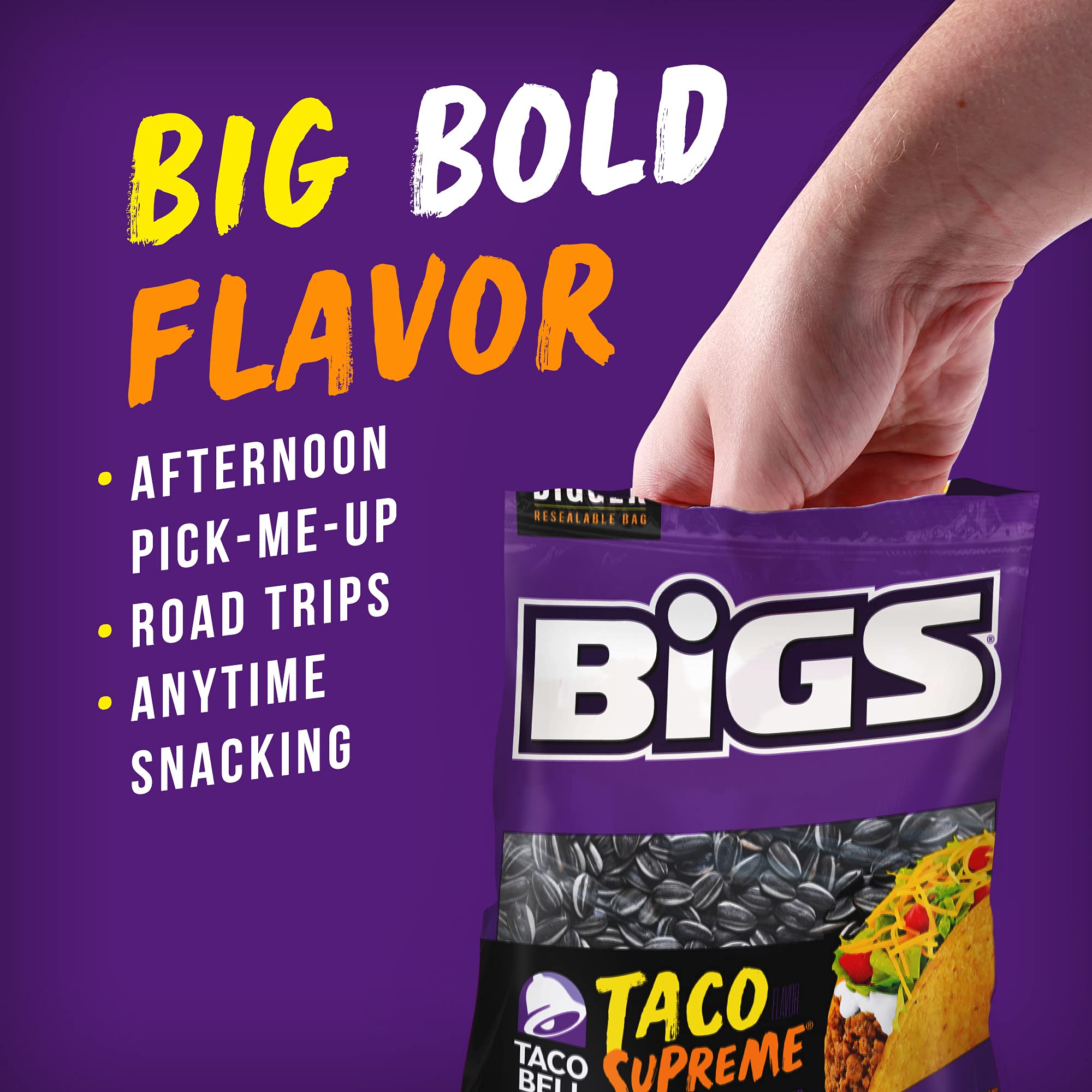 BIGS bolsa resellable abierta mostrando semillas dentro y frescura