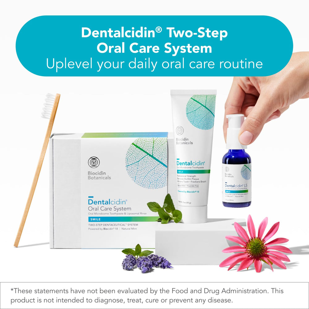 Bio-Botanical Research Biocidin Dentalcidin uso en cepillo, ilustra aplicación para limpieza efectiva