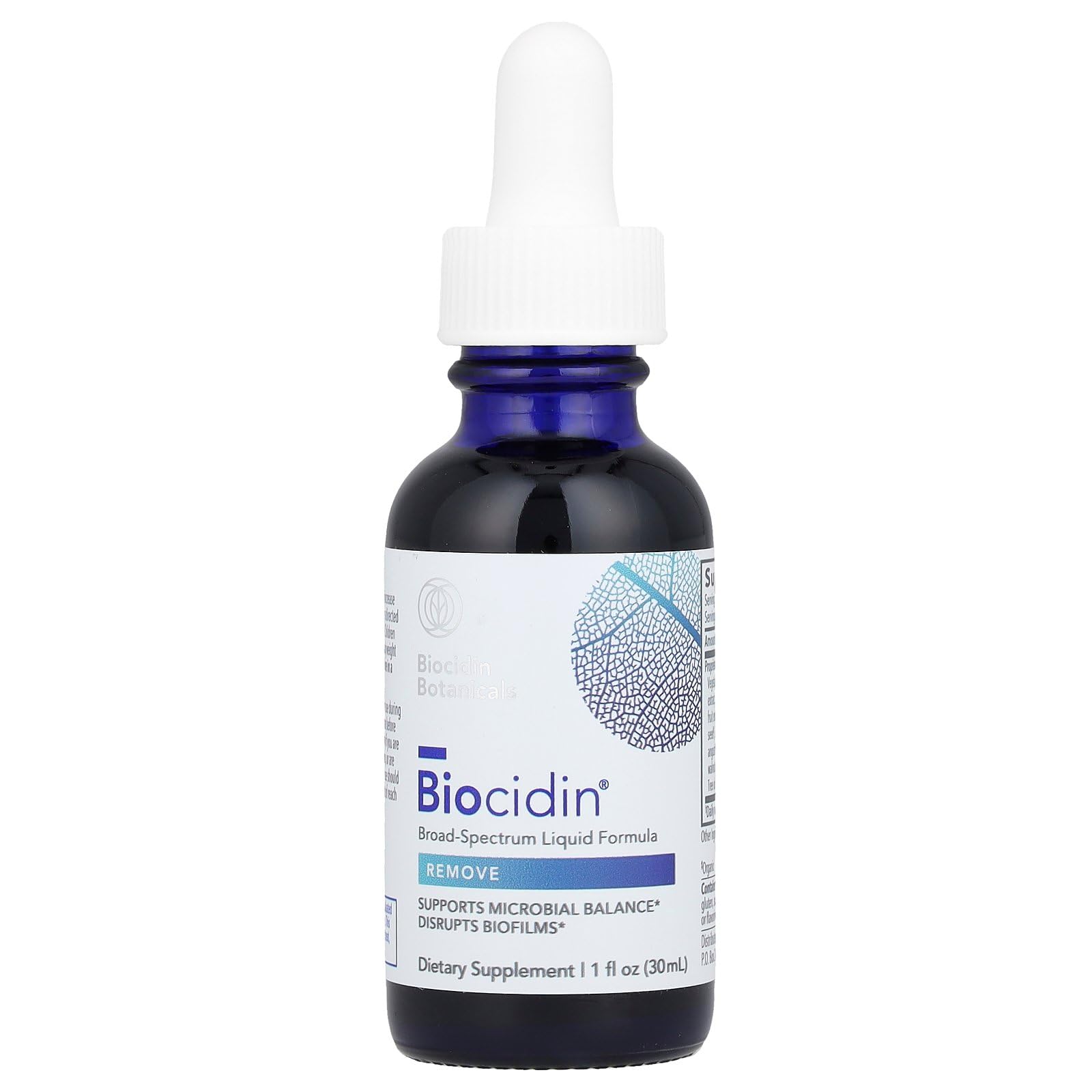 Bio-Botanical Research Biocidin vista frontal del envase muestra tamaño y etiqueta beneficios claros