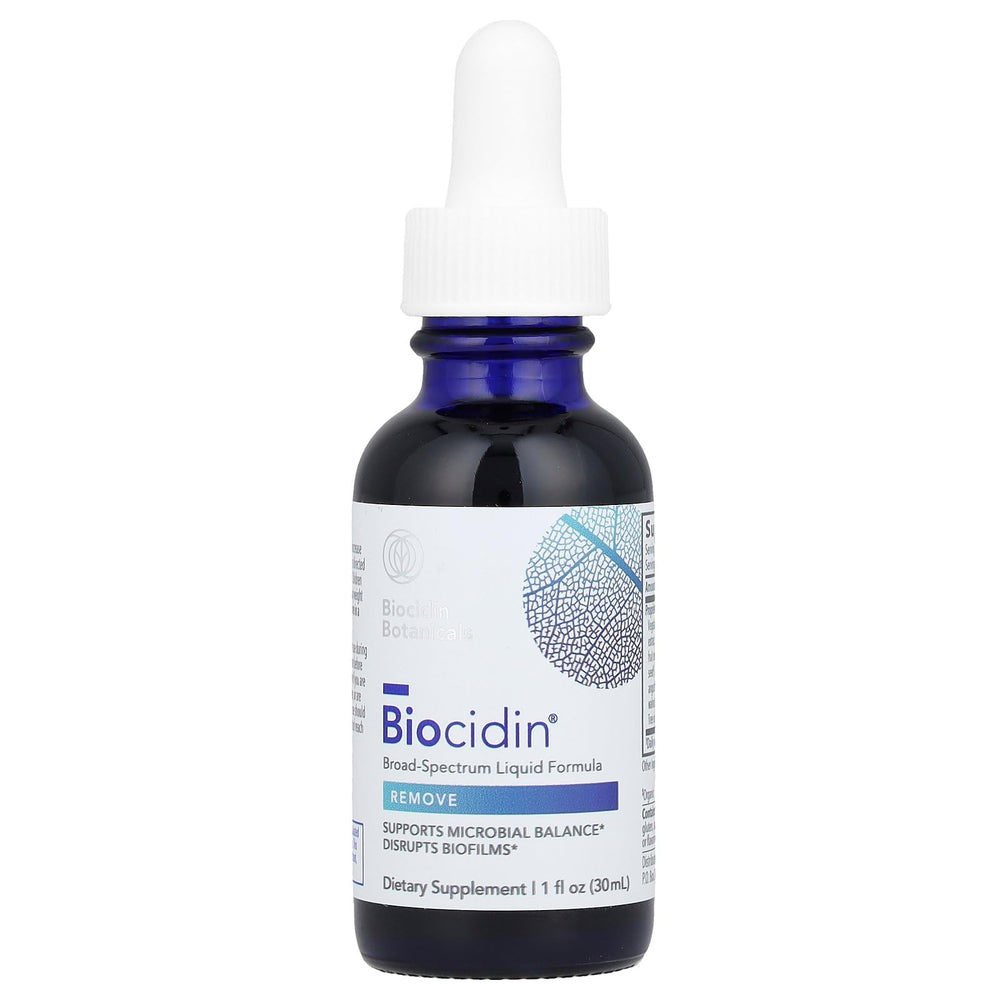 Bio-Botanical Research Biocidin vista frontal del envase muestra tamaño y etiqueta beneficios claros