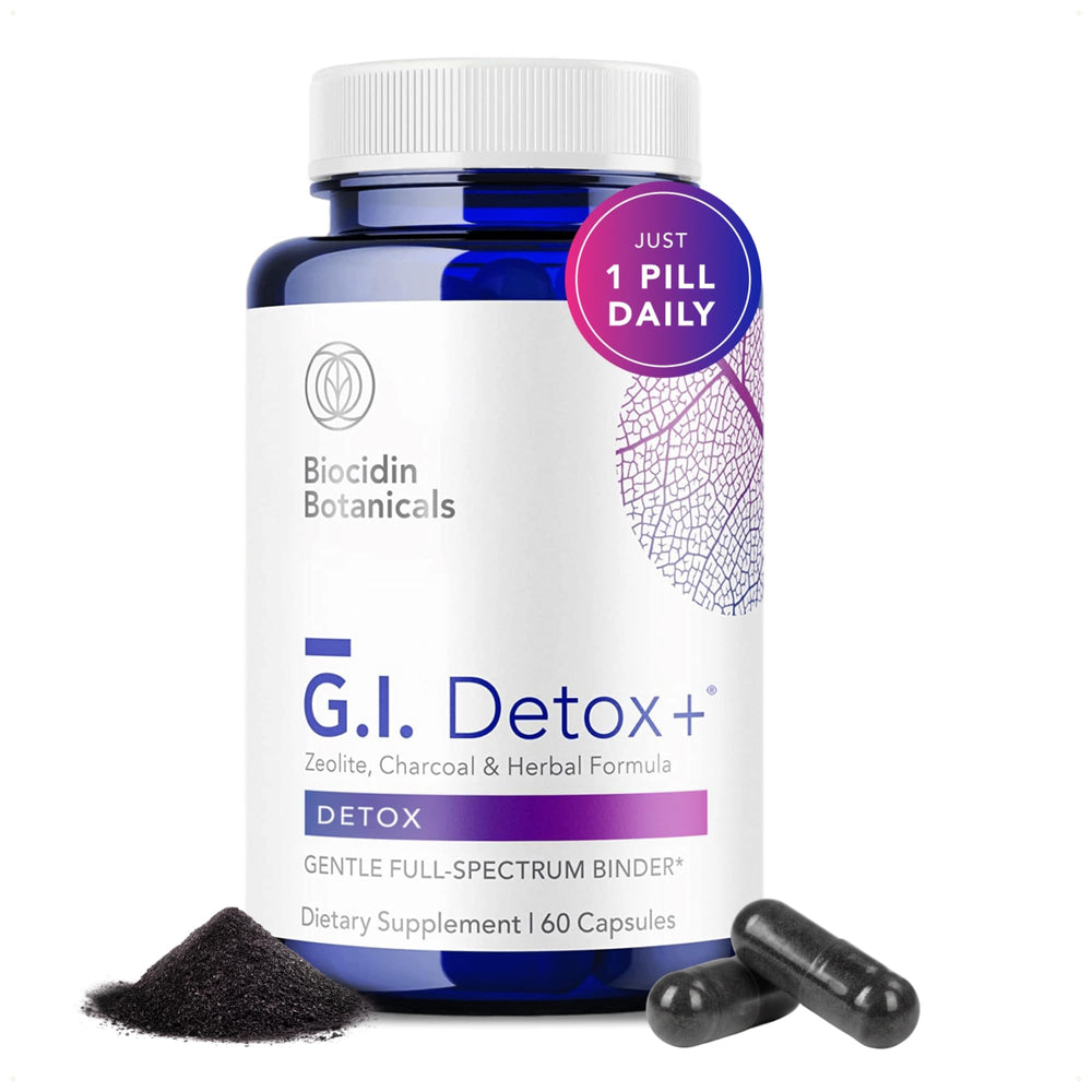 Biocidin GI Detox+ frontal del envase mostrando la marca y diseño, claridad de producto