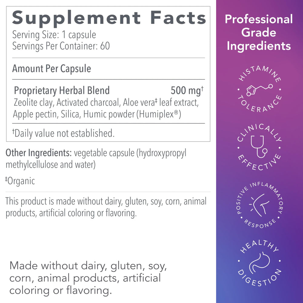 Polvos de zeolita y carbón representando ingredientes clave de GI Detox+, Biocidin