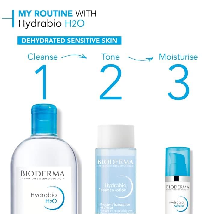 Botella de Bioderma Hydrabio H2O en estante de baño inspirando rutina diaria