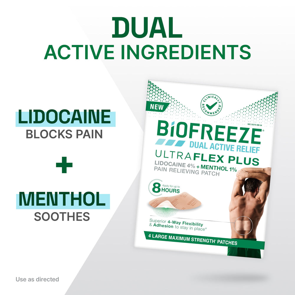 Biofreeze detalle de textura y tela flexible del parche, permite movimiento cómodo