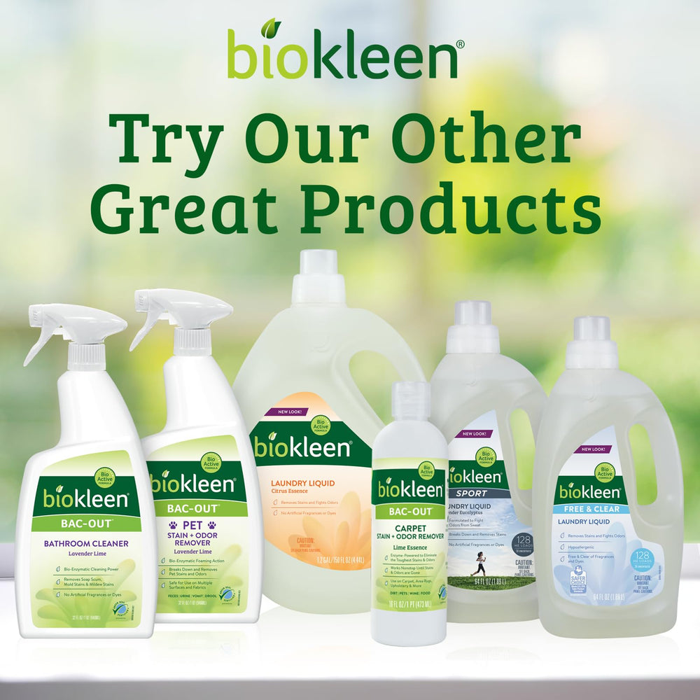 Biokleen Bac-Out etiqueta con ingredientes destacando fórmula biodegradable