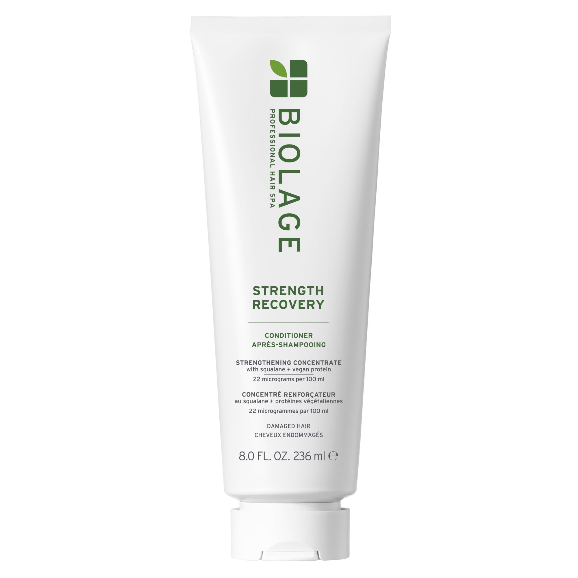 Biolage frasco frontal mostrando el acondicionador y su beneficio fortalecedor