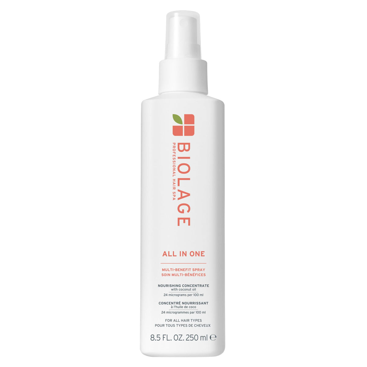 Biolage envase frontal mostrando el spray y beneficios de uso