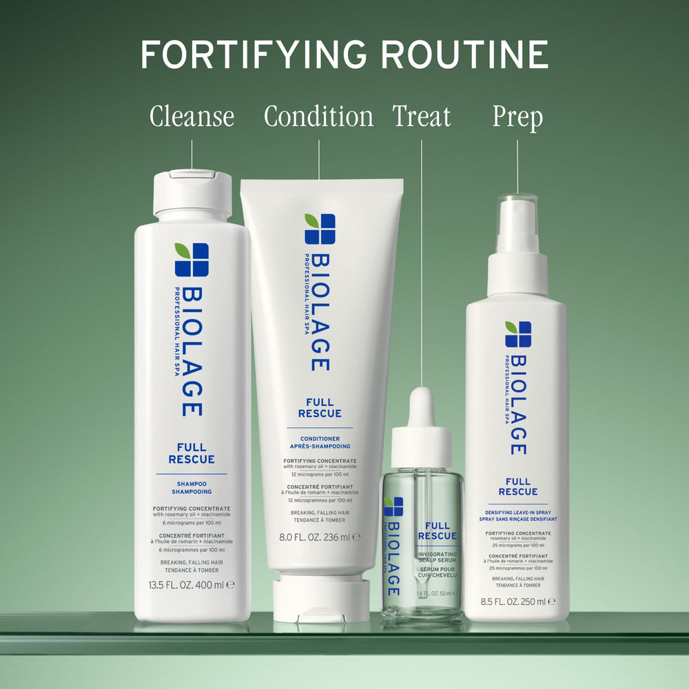 Biolage Full Rescue en uso en la ducha con espuma ligera y cuidado del cuero cabelludo