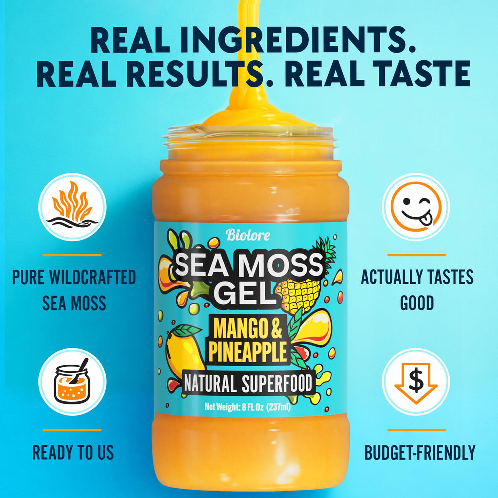 Biolore etiqueta con certificación GMP y origen del sea moss para confianza de calidad