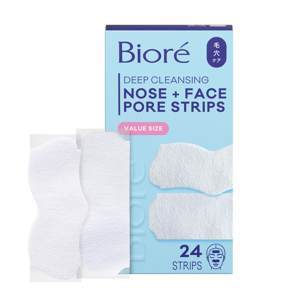 Bioré envase frontal mostrando 24 tiras, limpieza profunda