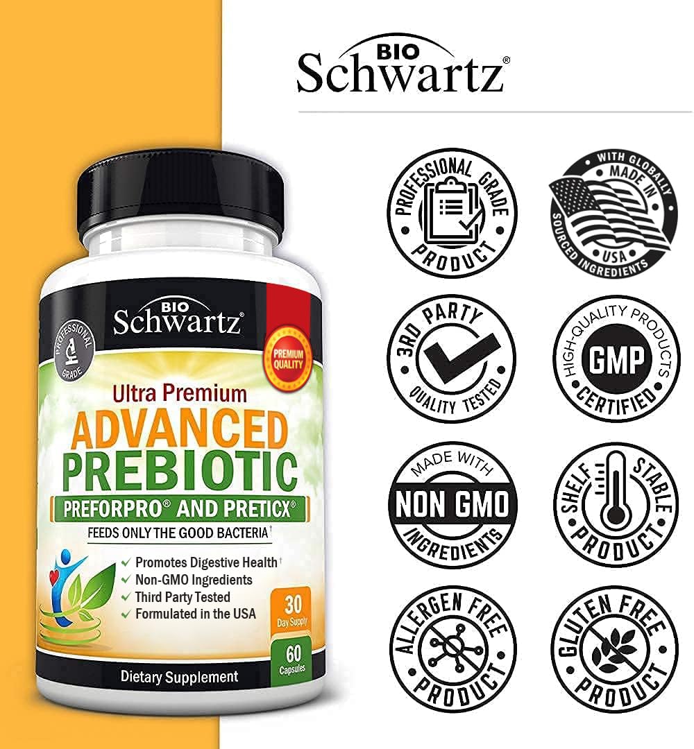 BioSchwartz etiqueta con ingredientes clave resaltando PreticX y fibra orgánica