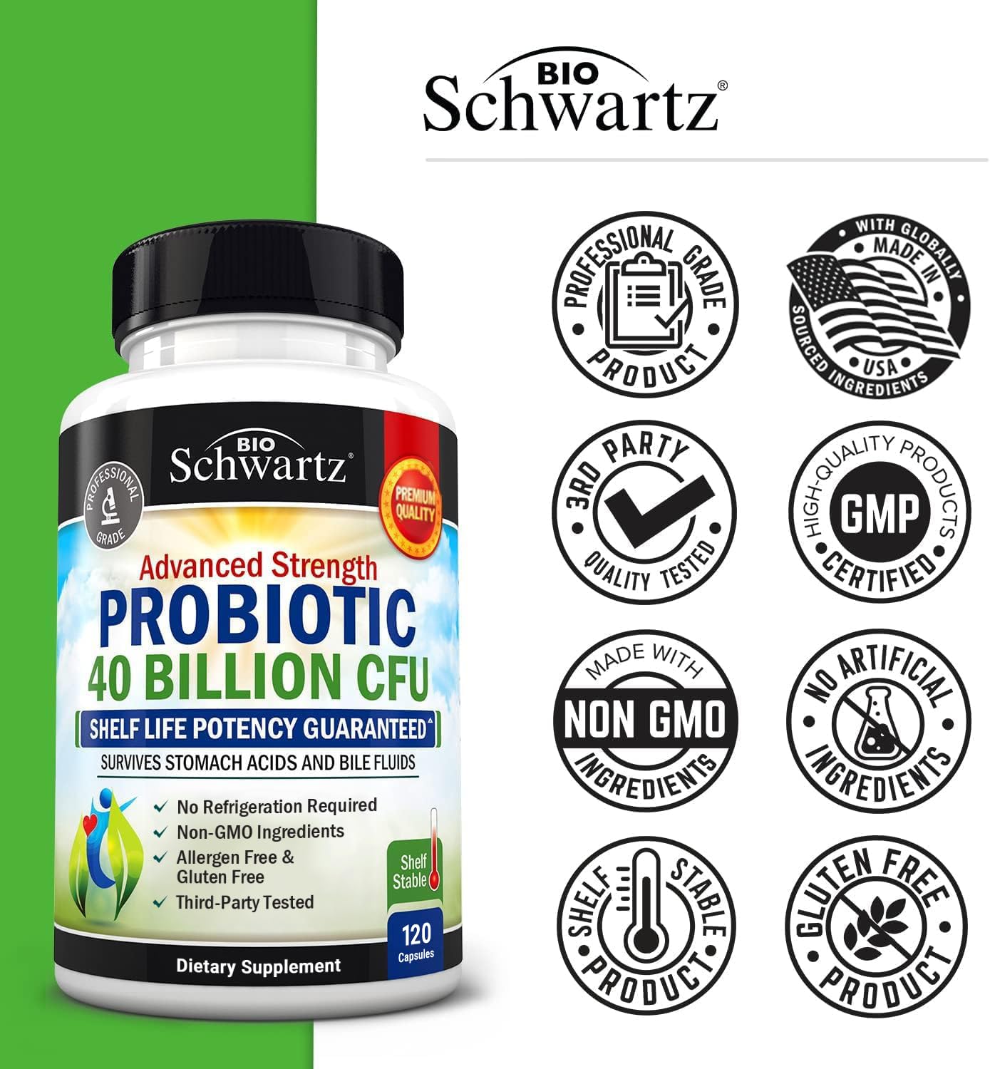 BioSchwartz frasco abierto con cápsulas mostrando cantidad disponible y conveniencia
