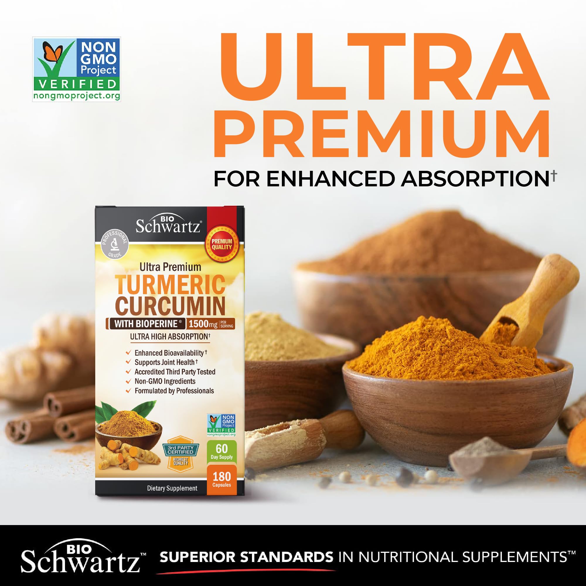 BioSchwartz etiqueta con ingredientes y concentración 95% curcuminoides, transparencia y pureza