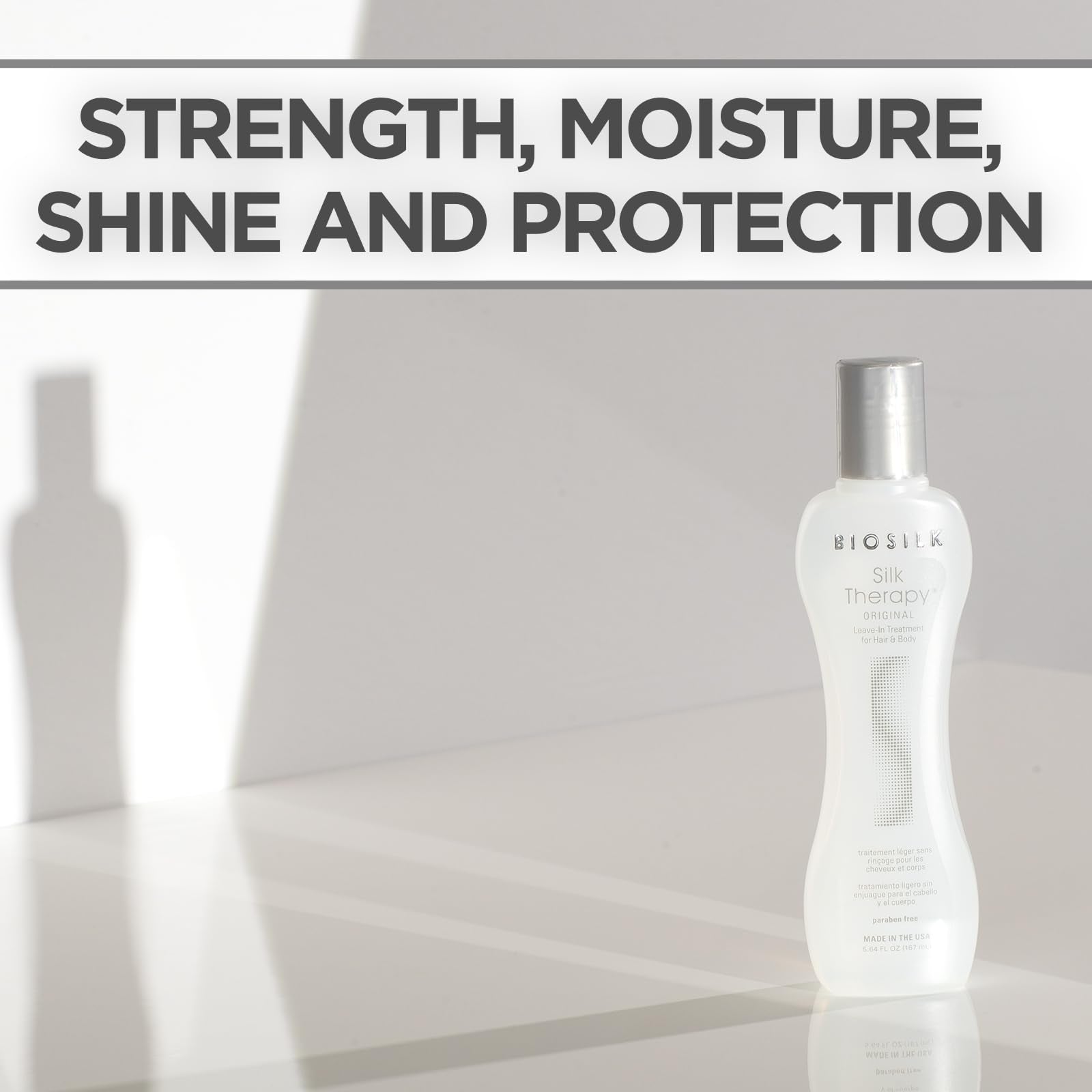 BioSilk antes y después en cabello mojado para brillo y suavidad