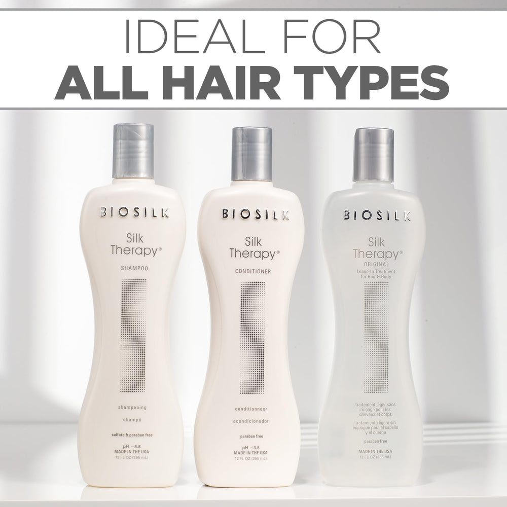 BioSilk sérum dispensado en mano para controlar frizz y dar brillo inmediato