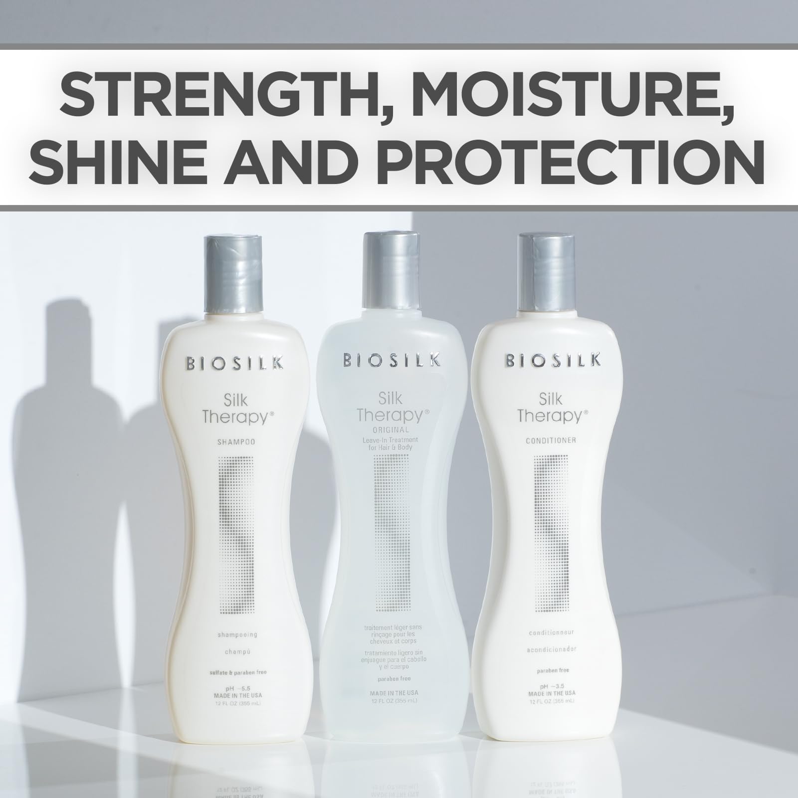 BioSilk textura del champú en espuma rica que limpia suavemente y añade brillo