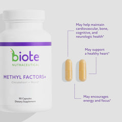 Biote Methyl Factors etiqueta en primer plano con información clara y ventaja de ingredientes