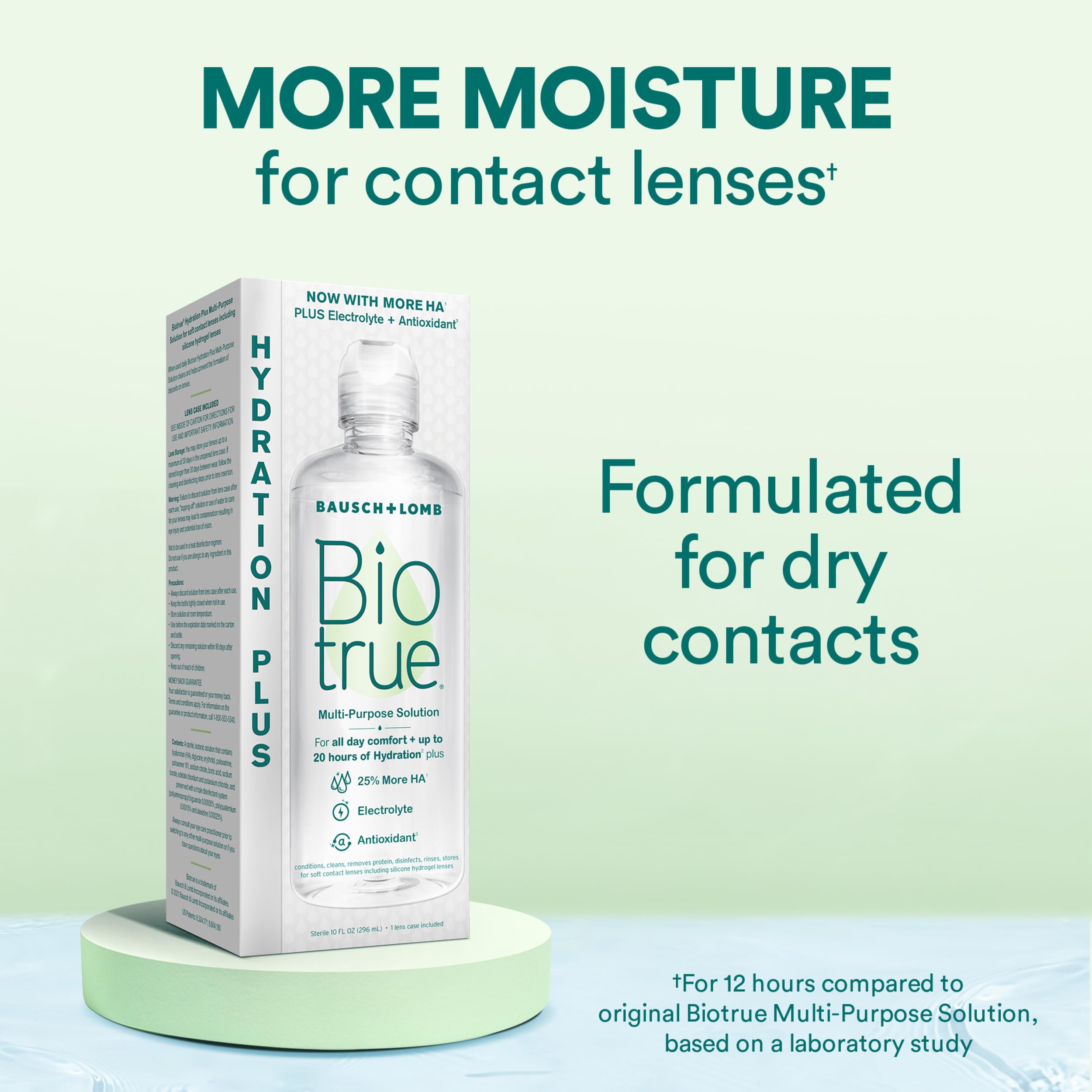 Biotrue detalle de botella y textura del líquido, aporta hidratación duradera