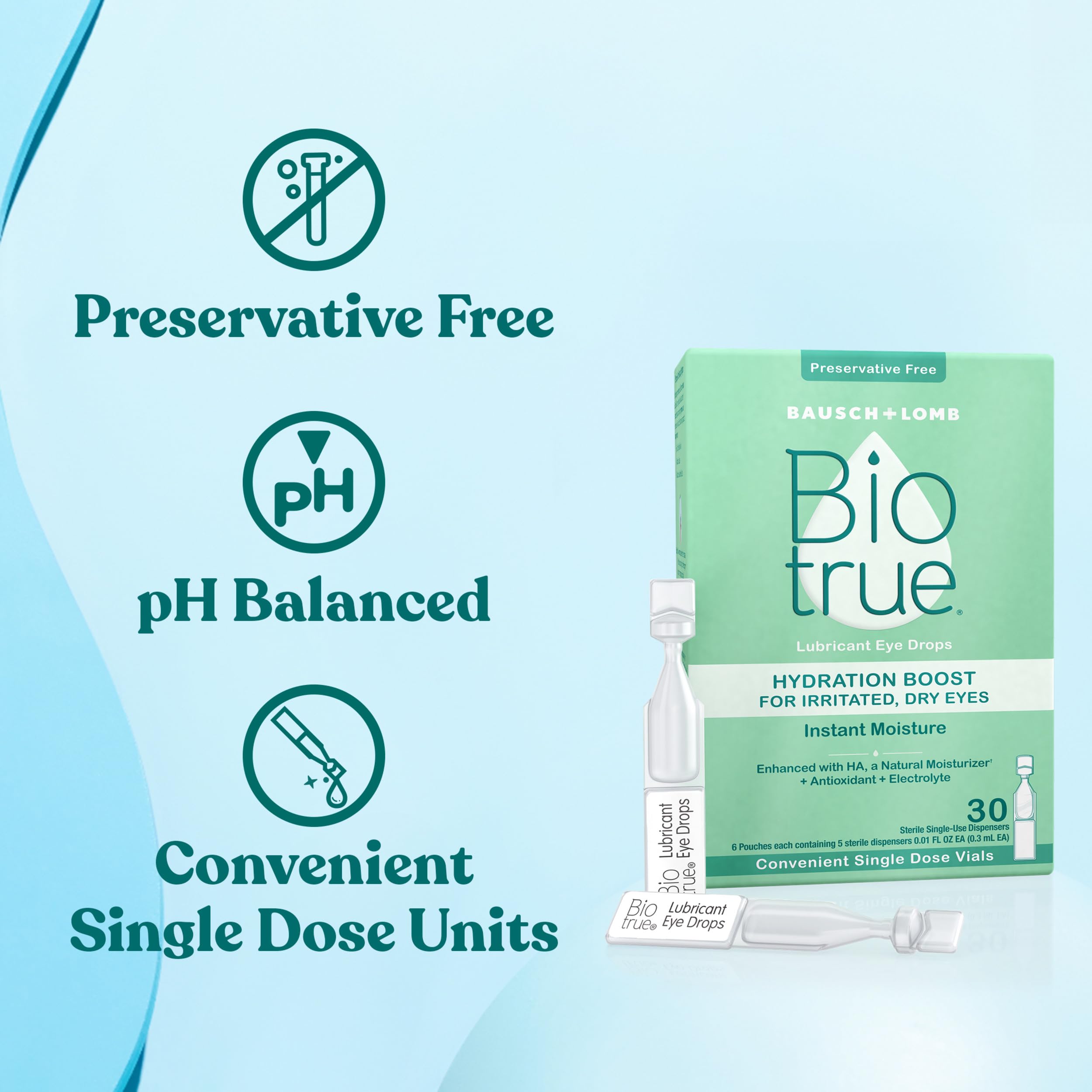 Biotrue etiqueta e ingredientes legibles con hialuronano y electrolitos
