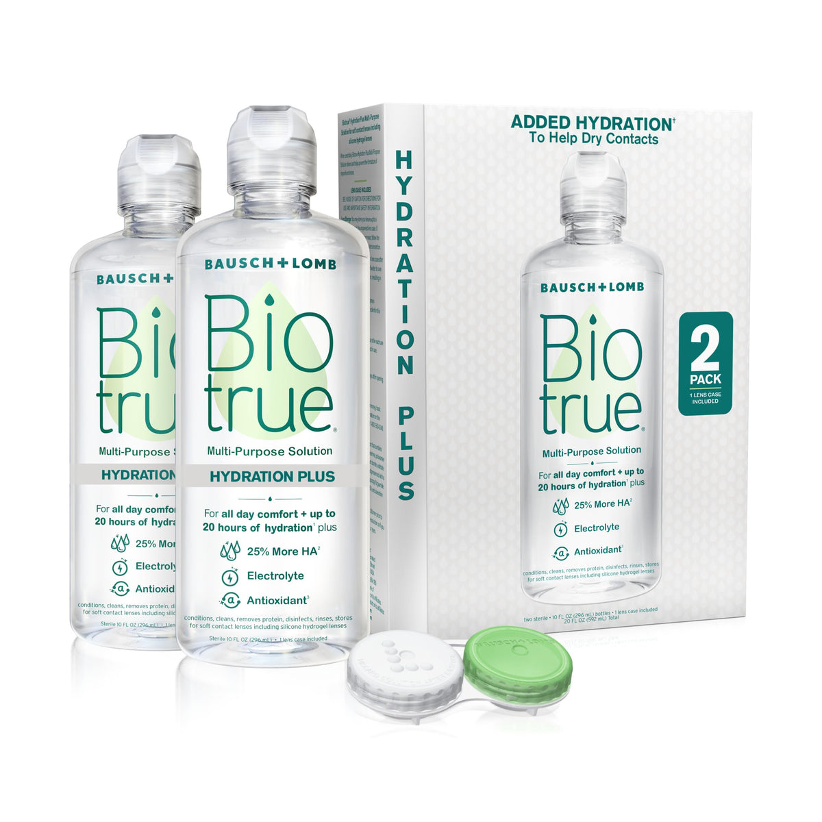 Biotrue frontal del paquete mostrando botellas y estuche, claridad rápida